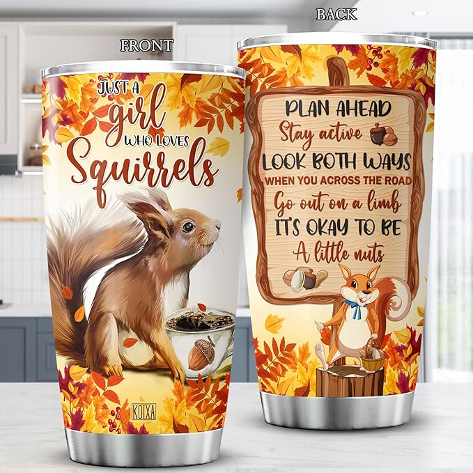 Squirrel Tumbler 20oz Just A Girl Who Loves Squirrels Insulated Stainless Steel Coffee Cup With Lid Cute Animal Gifts Squirrel Novelty Items Autumn Themed Mugs For Girls