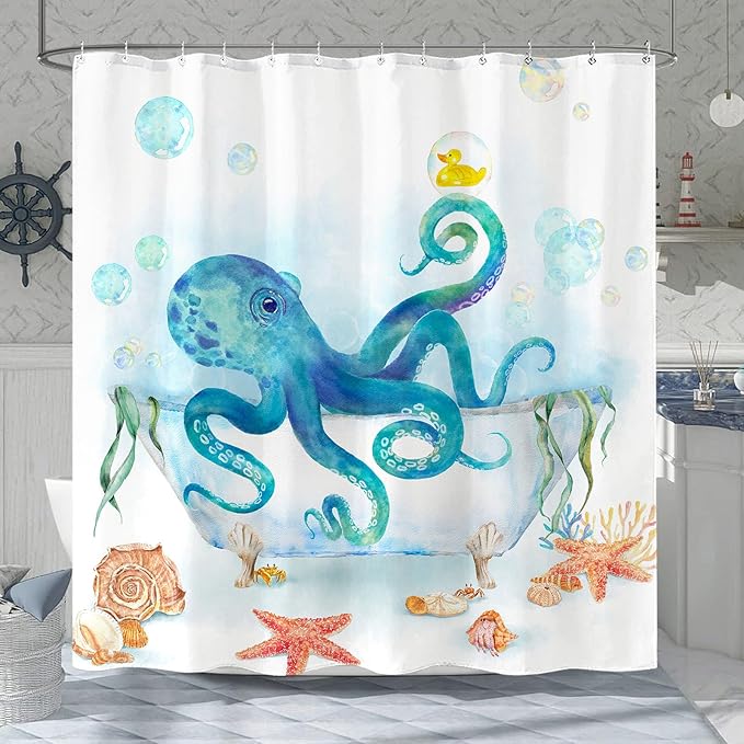 Yeoiat Funny Shower Curtain Octopus Shower Curtain Funny Decorative Shower Curtains for Bathroom Fun Shower Curtain Set with 12 Hooks Octopus01 72×72 Inches