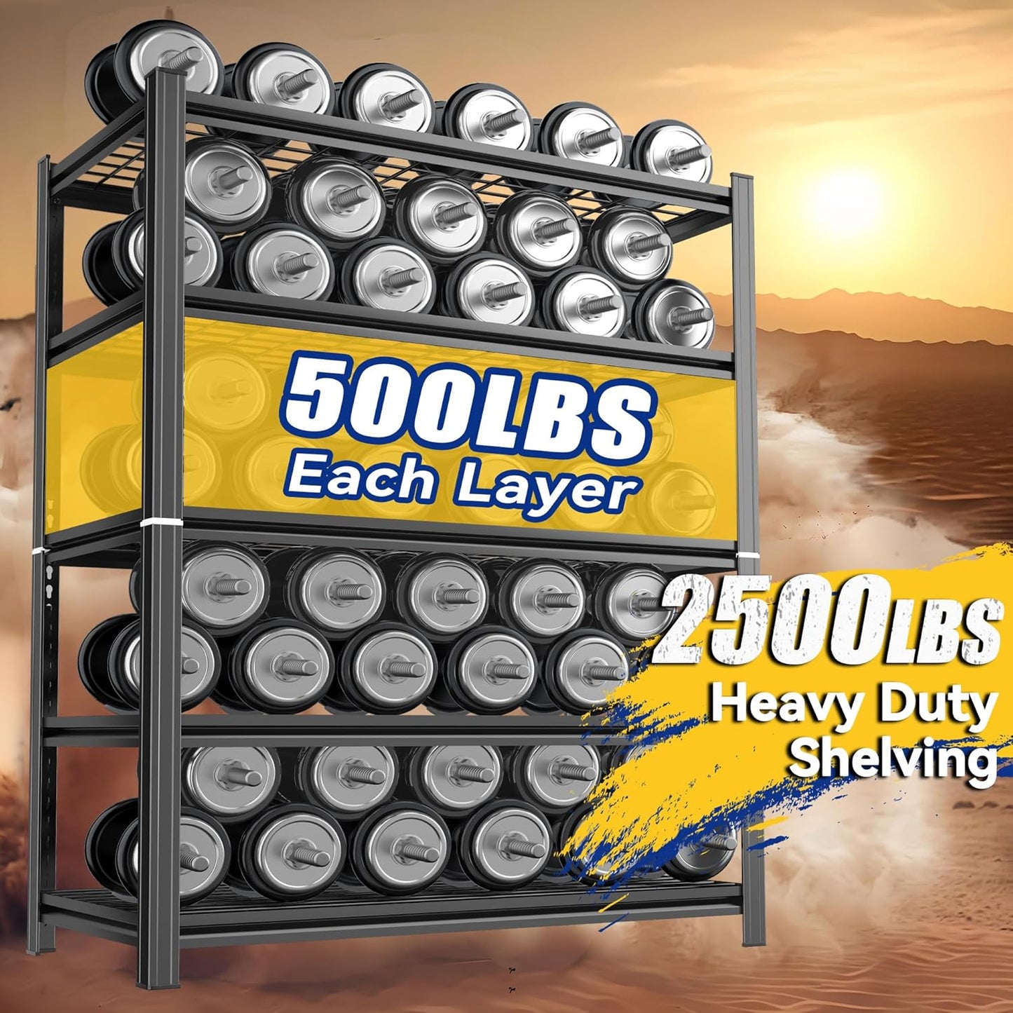 Garage Shelving, Heavy Duty 5-Tier Wire Shelving Unit, 72" H x 48" W x 24" D, 2500 lbs Load Capacity Storage Shelves, Adjustable Metal Shelves for Garage, Kitchen, and Pantry Storage