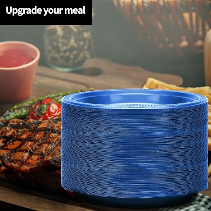 Blue Plastic Plates 7 Inch - 600 count Solid Round Party For Weddings, BBQs, Birthday Disposable Dessert (82270 (case))