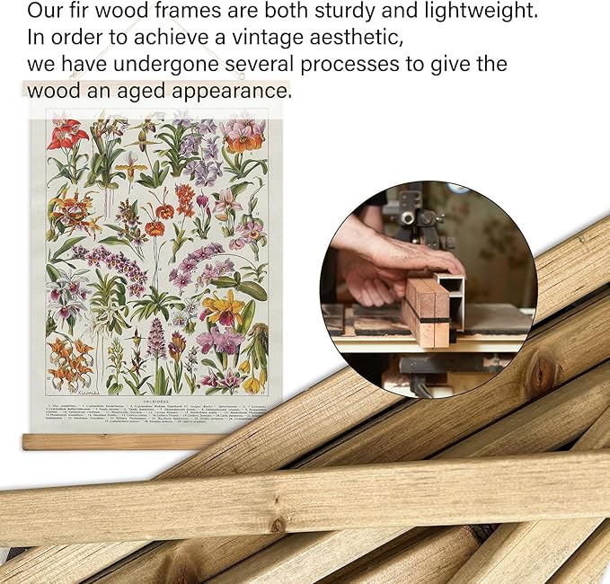XIAOAIKA Botanical Floral Wall Art Prints - Set of 2, Antique Flower Illustration Posters with Wooden Hanging Frames, Vintage Garden Plant Decor 16 x 23 Inches