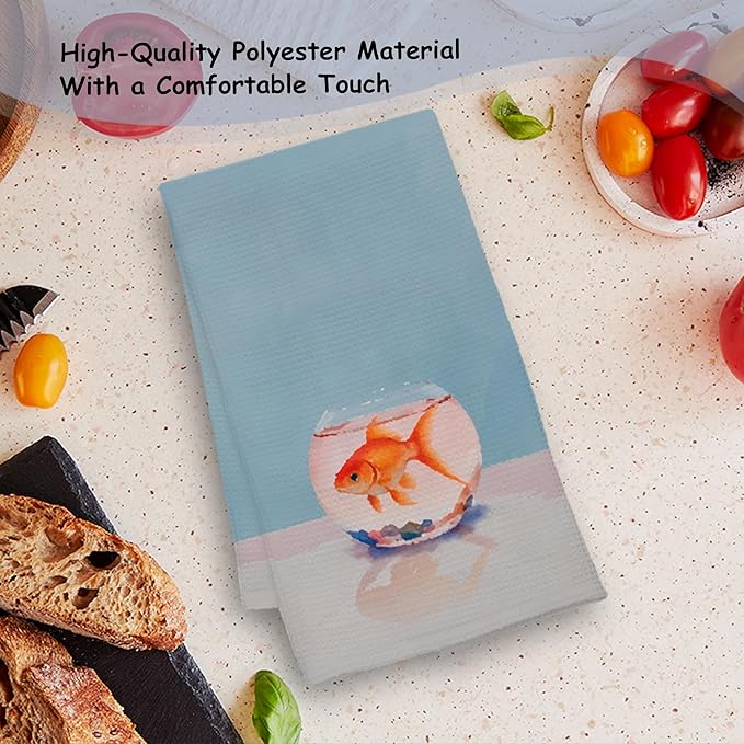 Watercolor Goldfish Tank Kitchen Towels, Fish Lover Gifts Hand Towels for Bathroom Kitchen, Coastal Beach Ocean Goldfish Decorative Dish Towels Drying Cloth, 16x24 Inch
