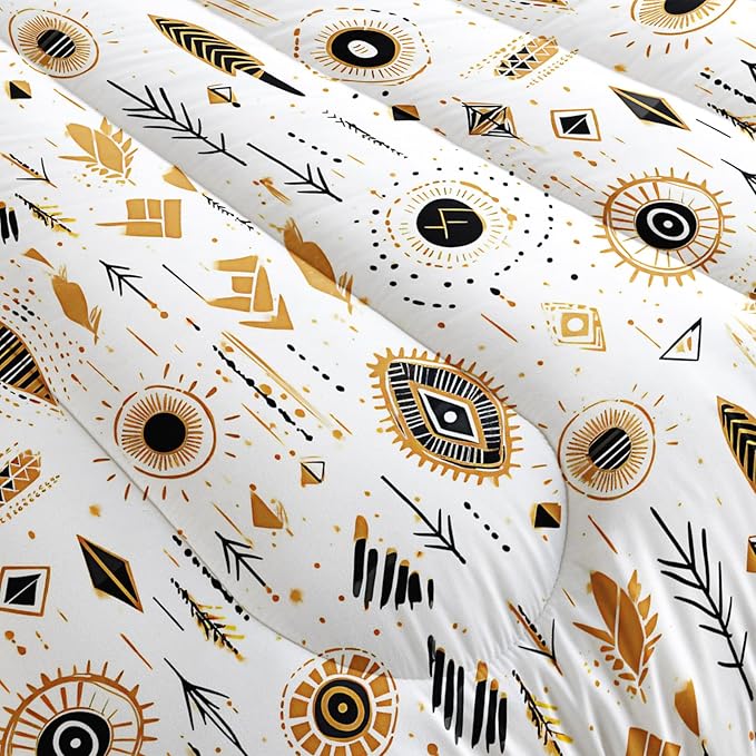 Boho Aztec Comforter Set Full Yellow Geometry Bedding Sets 3PCS for Kids Teen Adult Room Decor Ultra-Soft Lightweight Microfiber 1 Comforter with 2 Pillowcases