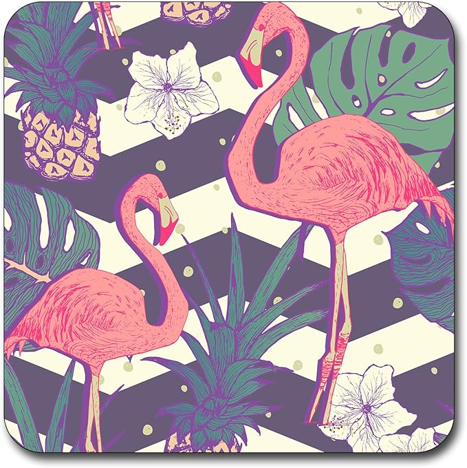 Blush Pink Flamingo Pattern Square Coaster Set - Made of Recycled Rubber - Set of 4 …