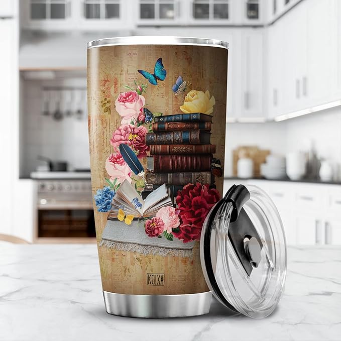 Book Lover Insulated Tumbler Drink Tea Read Books Inspirational Mug With Lid 20oz Vintage Bookworm Bookish Coffee Cup Reading Themed Gifts For Women Stainless Steel Tumblers