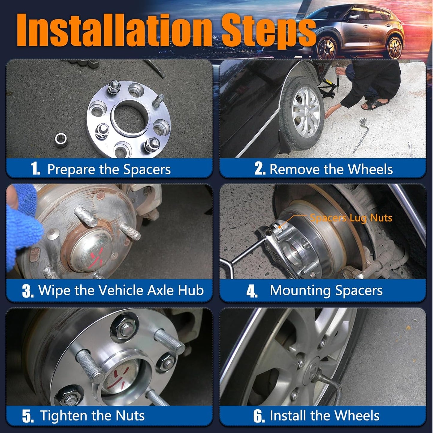 GAsupply 2” 4x4(4X101.6mm) Wheel Spacers Fits for EZ GO EZGO Club Car Golf Carts & ATV, 4x100 to 4x100 Forged ATV Wheel Spacer, 68mm Hub Bore, 1/2"-20 Thread Pitch, 4 Pack (2”, Chrome)