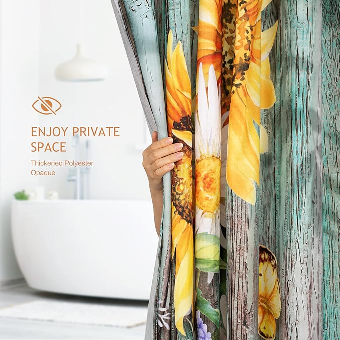 Vimorco Sunflower Shower Curtain, Butterfly Shower Curtains for Bathroom, Waterproof Quick-Dry Polyester Fabric Shower Curtain, Daisy Floral Bathroom Set, Bath Curtain Decor, 12 Hooks, 72''x 72''