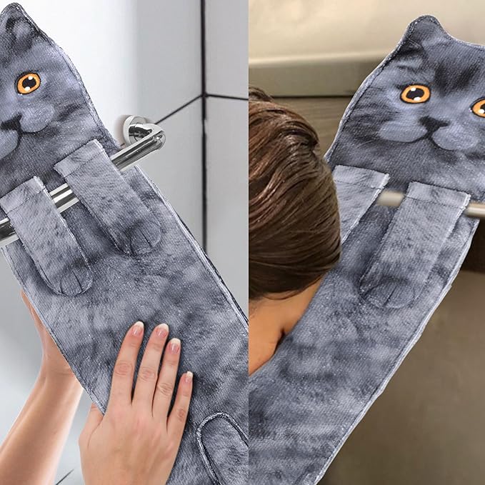 AGRIMONY Cat Funny Hand Towels for Bathroom Kitchen - Cute Decorative Cat Decor Hanging Washcloths Face Towels Super Absorbent Soft - Housewarming Birthday Christmas Fun Gifts for Women Cat Lovers
