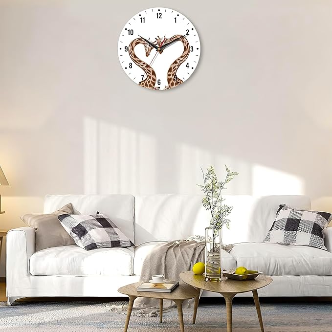 SPUNKER Clock for Bedroom,Giraffes Kitchen Wall Clock,Abstract Love Heart Clocks 10 Inch Silent Non-Ticking Wall Battery Operated for Living Room Bedroom Bathroom Laundry Room Decor