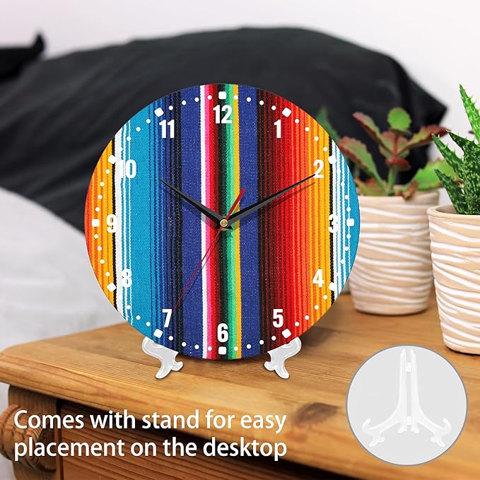 SPUNKER Wall Clocks,Colorful Mexican Wall Clocks for Living Room Decor,Stripes Lines Art Kitchen Clocks Wall Battery Operated - 10 Inch Round Bathroom Wall Clock Silent Non-Ticking