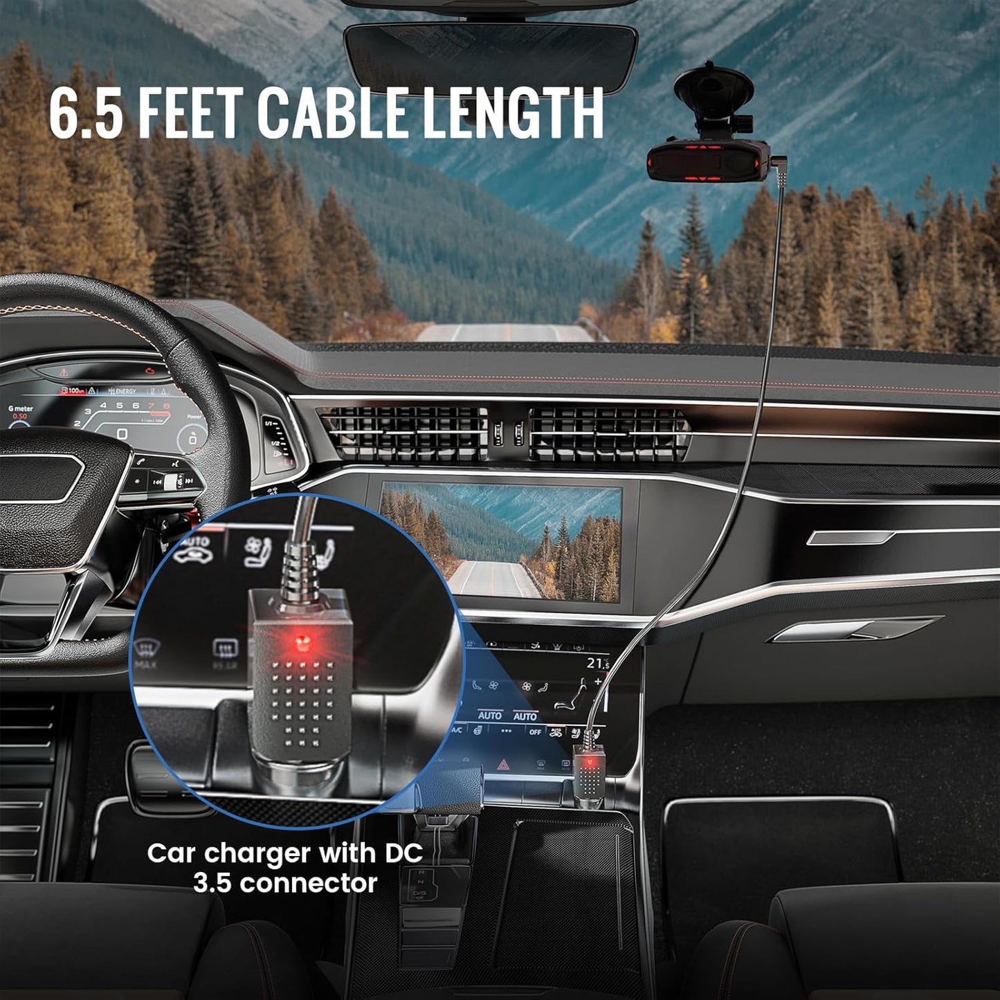 EWAY 12V Power Cord for Cobra Whistler Radar Detector 6.5ft, Replacement Car Charger Cigarette Cig Lighter Adapter DC3.5 Straight Power Charging Cable for 12-Volt Laser Speed Radar Detector 