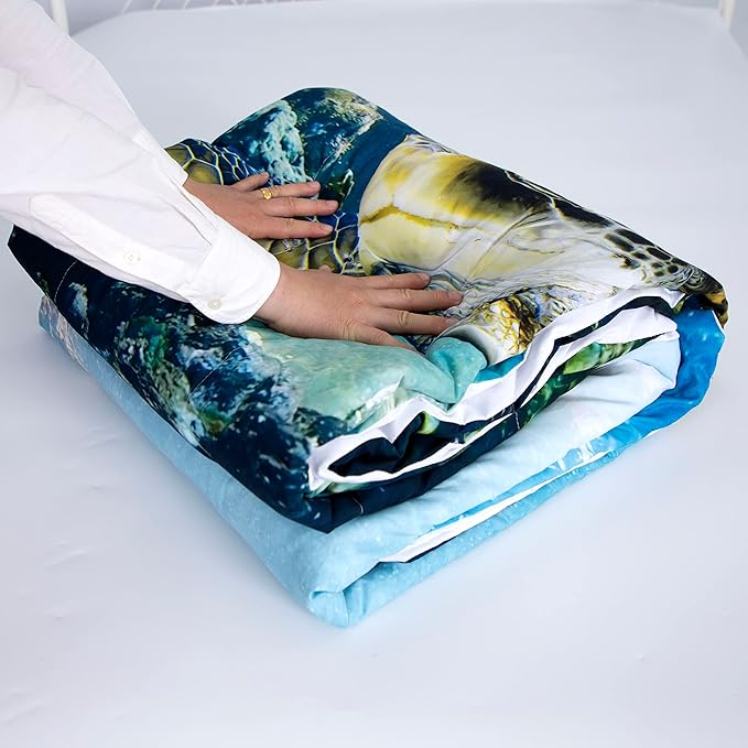 Turtle Comforter Set Twin Size Sea Bedding Set Ocean Animals Blanket Tortoise Comforters for Kids Boys Girls Bedroom Decoration