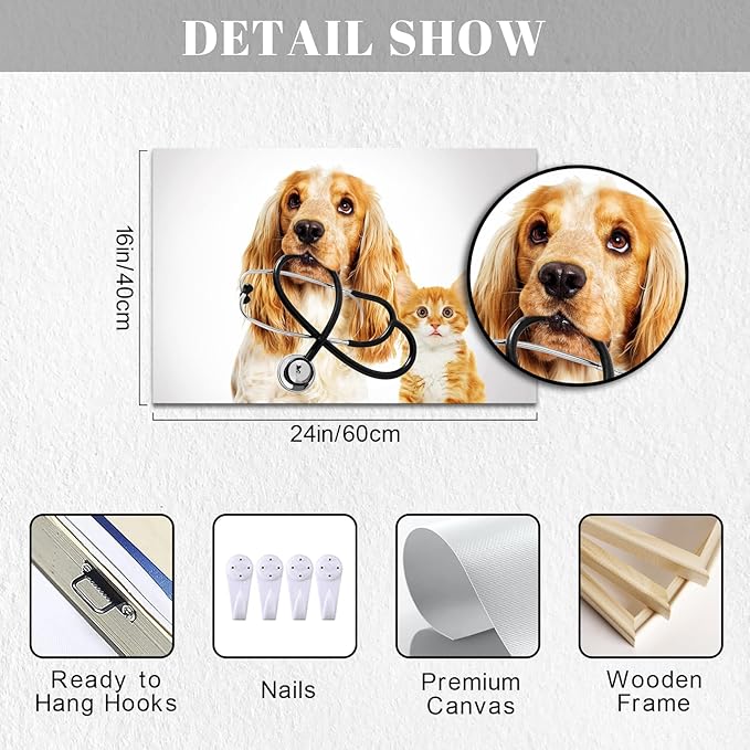 Canvbay Dog and Cat Canvas Wall Art Animal Clinic Painting Prints Veterinary Artwork for Home Vet Veterinarian Office Pet Shop Hospital Decor 16x24Inches