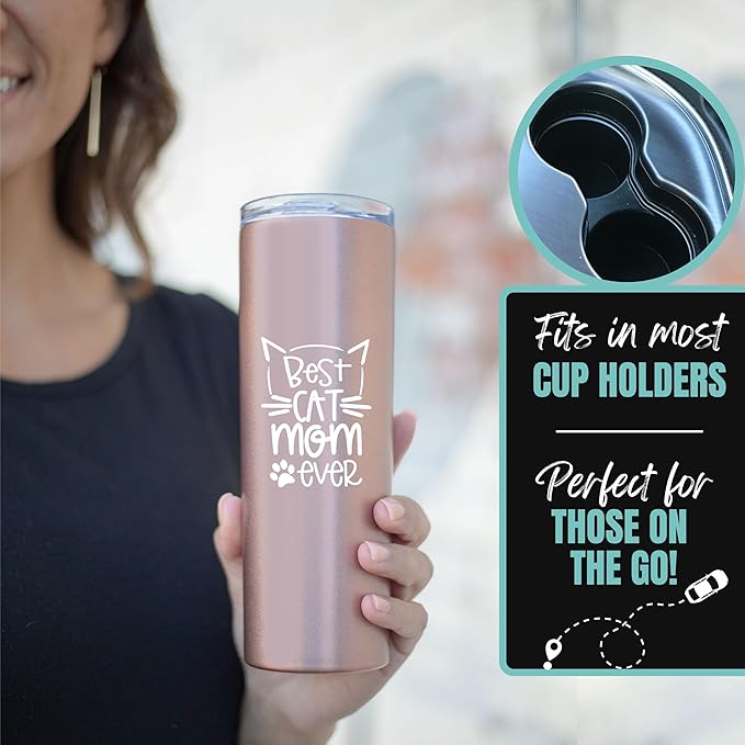 Brooke & Jess Designs Cat Tumbler - 20 oz Funny Cat Mom Gifts for Women - Insulated Mug for Coffee or Tea - Perfect for Christmas, Birthdays, Mother's Day