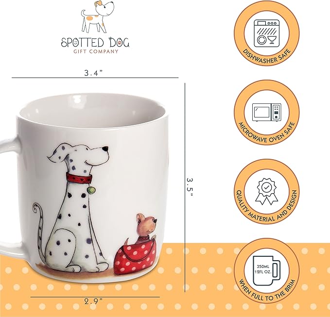 SPOTTED DOG GIFT COMPANY Dog Mug, 12 oz Dog Coffee Mug, Cute Ceramic Porcelain China Coffee Tea Mug Cup, Dog Themed Gifts for Dog Lovers and Animal Lovers Women Men, 1 piece