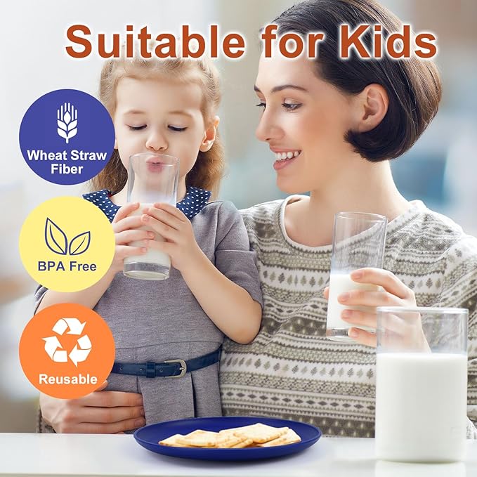 Small Plates 6 Inch, Dessert Plates Set of 8 Wheat Straw Plates Small Plates, Plastic Plates Reusable Dishwasher and Microwave Safe Plates, Mini Plates for Snack, Appetizer - Aqua Series