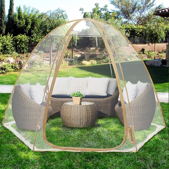 EighteenTek Sports Tent Screen House Room Greenhouse Camping Tent Canopy Gazebos 4-6 Person for Patios Large Oversize Weatherproof Pod Pop Up Tent, Cold Protection Beige 10βx10β