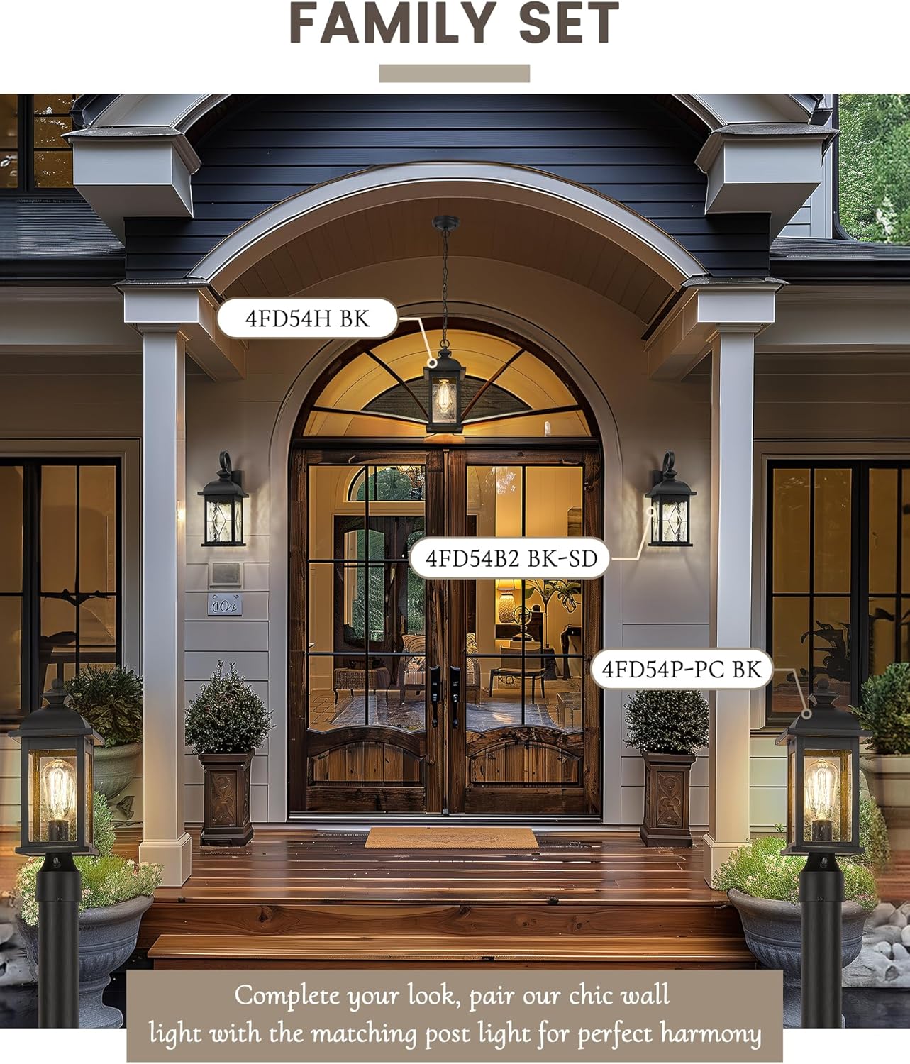 FEMILA 2 Pack Large Outdoor Wall Sconce, 21" Exterior Wall Light Fixtures, Anti-Rust Waterproof Porch Lights for Entryway, Patio, Garage, Doorway, Matte Black, 4FD54B2-2PK BK-SD