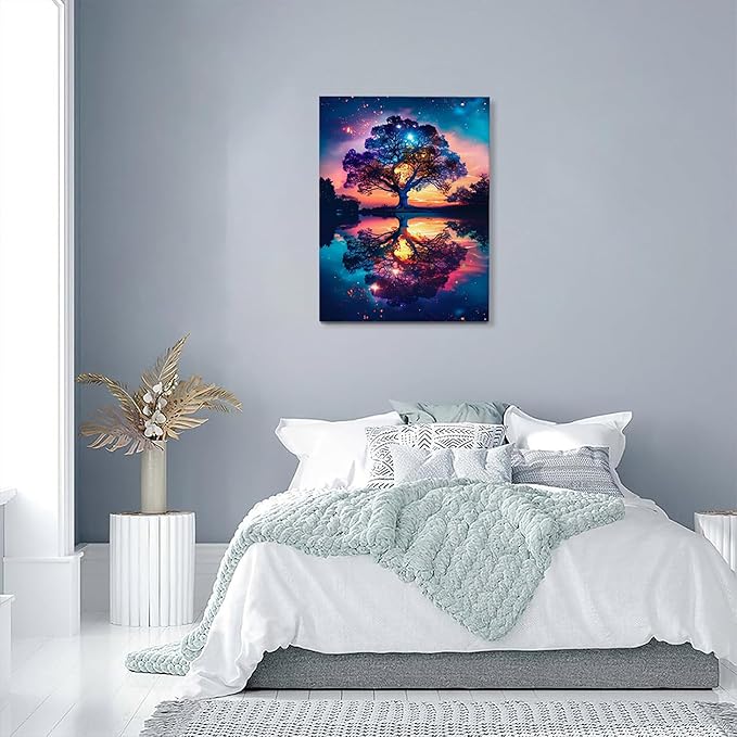 Tree Life Wall Art - Tree Landscape Poster Nature Scenery Pictures for Wall Canvas Print Painting Framed Artwork for Bathroom Bedroom Living Room 16"x20"