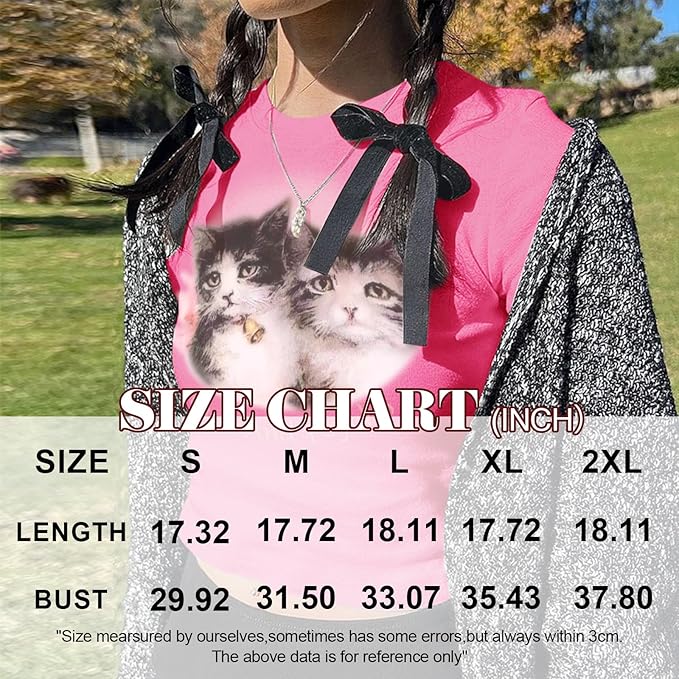 Tuislay Cat Baby Tees for Women Cute Y2k Coquette Shirt Funny Cropped Graphic Tees Top Downtown Girl Aesthetic Grunge Clothes
