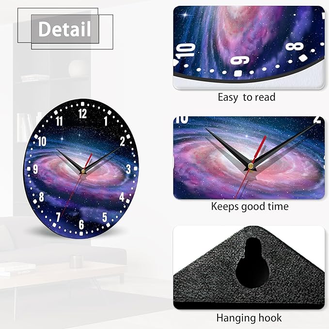SPUNKER Clocks for Living Room,Spiral Galaxy Kitchen Wall Clock,Milky Way Space Clocks 10 Inch Silent Non-Ticking Wall Battery Operated for Living Room Bedroom Bathroom Laundry Room Decor