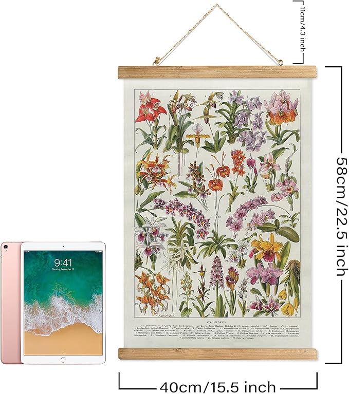XIAOAIKA Botanical Floral Wall Art Prints - Set of 2, Antique Flower Illustration Posters with Wooden Hanging Frames, Vintage Garden Plant Decor 16 x 23 Inches