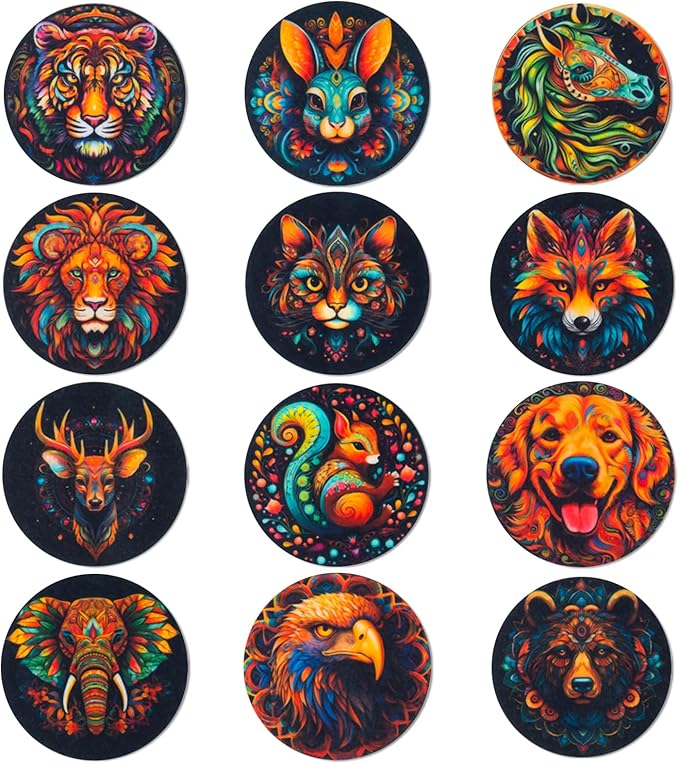 Trillionn 12 Pack Felt Cup Coasters for Drink, Absorbent Coasters for Coffee, Animal Pattern Design Drink Coasters