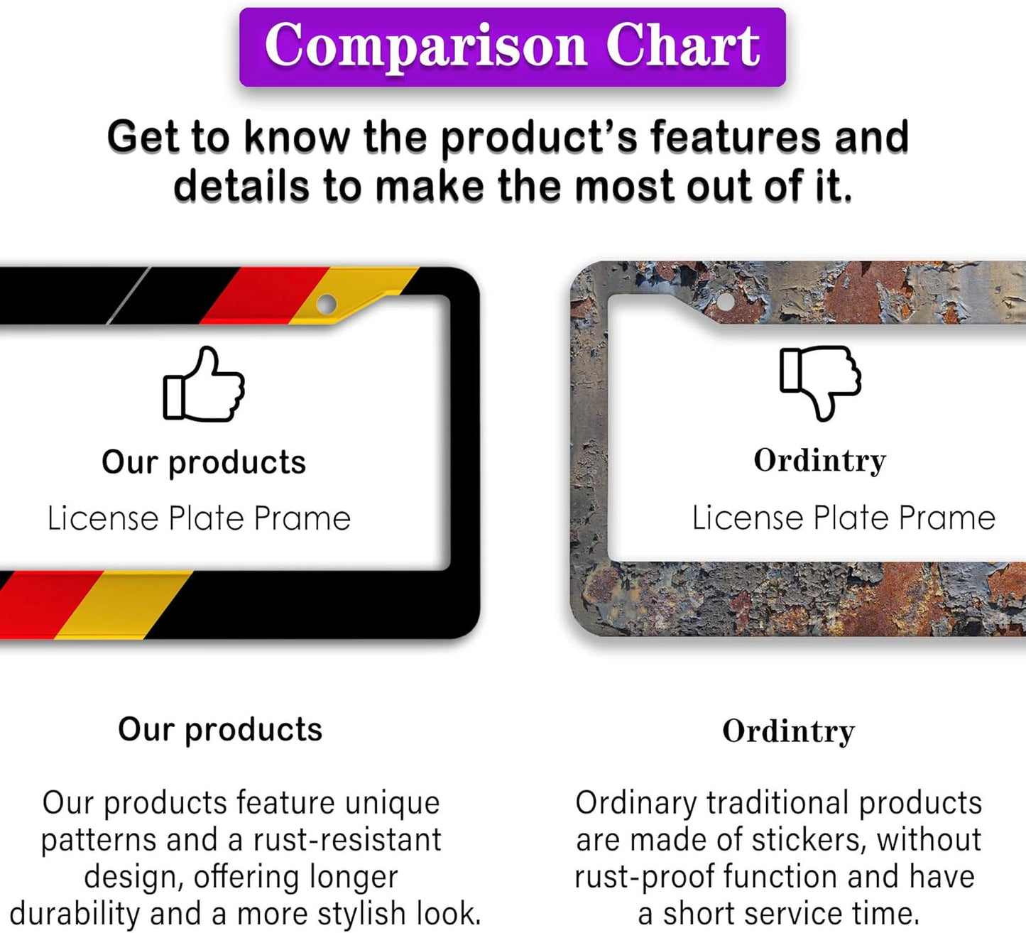 License Plate Protector Black, Yellow, and Red License Plate Frames German Flag Aluminum Metal Car Accessory 2 Pack with Screw Covers Set