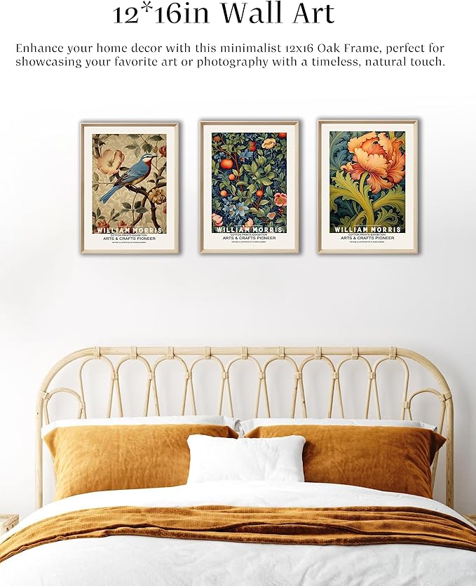 UPWOIGH Framed Wall Art, William Morris Wood Canvas Wall Art,12"x16" Cotton Pattern Colorful Botanical Bird Poster Wall Decor Aesthetic for Living Room Bedroom,Set of 3,Accessories