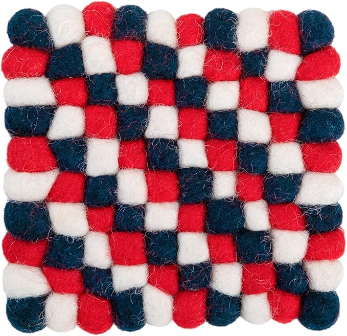 Square Felt Ball Coasters - 100% Merino Wool Table Coasters - Felt Coaster Pads, Absorbent Trivet for Drinks - Heat Resistant, Thick & Durable Hand Felted in Nepal by Woolygon- Multicolor - Set of 5