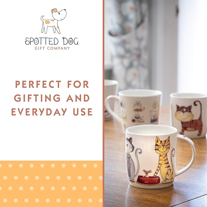 SPOTTED DOG GIFT COMPANY Dog and Cat Coffee Mug Set of 4, Animal Themed Mugs, Ceramic Tea Cups for Hot Drinks, Microwave Dishwasher Safe, Cute Kitchen Gifts for Pet Lovers Owners - 12oz