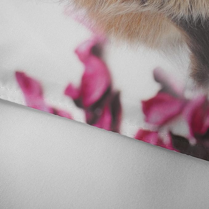 Yasida Cat Comforter Set Queen Size for Kids Pink Flowers Cats 3Pcs Bedding Set for Boys and Girls (1 Comforter+ 2 Pillowcases) Lovely Animal Pets Duvet Set