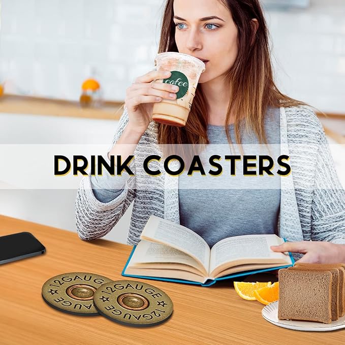 Swooflia Coasters for Drinks Coffee Table, 12 Gauge Vintage Bronze Silicone Absorbent Cup Coaster Set Housewarming Kitchen Home Wooden Desk Office Bar Tabletop Decor 6 Pack