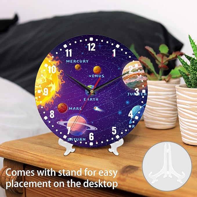 SPUNKER Wall Clock,Solar System 10 Inch Wall Clock,Planets Sun Earth Small Battery Operated Wall Clocks Decorative for Kitchen/Living Room/Bedroom/Bathroom/Dining Room
