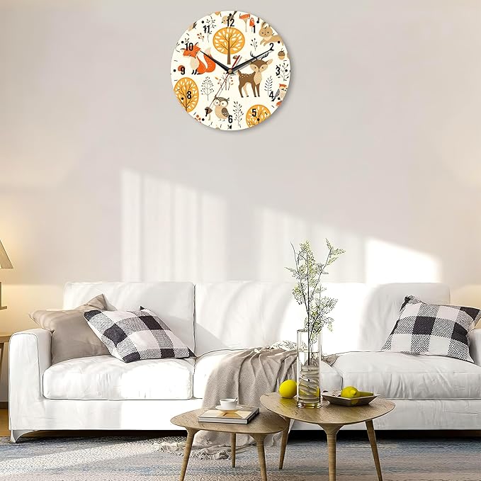 SPUNKER Clocks for Living Room,Cute Animals 10 Inch Wall Clock,Autumn Forest Small Battery Operated Wall Clocks Decorative for Kitchen/Living Room/Bedroom/Bathroom/Dining Room