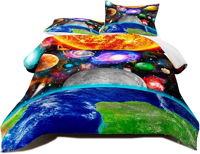 Space Bedding Solar System Twin Comforter Set for Boy Galaxy Outer Space Room Decor for Boys Bedroom Bedding Set Twin Size Galaxy Earth Planets Quilt Set with 1 Comforter 1 Pillowcase