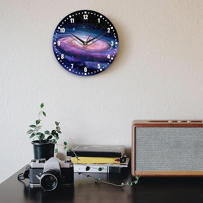 SPUNKER Clocks for Living Room,Spiral Galaxy Kitchen Wall Clock,Milky Way Space Clocks 10 Inch Silent Non-Ticking Wall Battery Operated for Living Room Bedroom Bathroom Laundry Room Decor