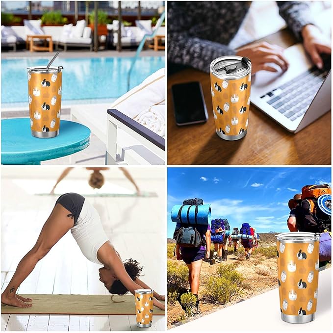 Tumbler Guinea Pig Cute Rabbit Insulated Coffee Cup Beverage Container Office Travel Mug with Straw and Lid 20oz Back to School Gift