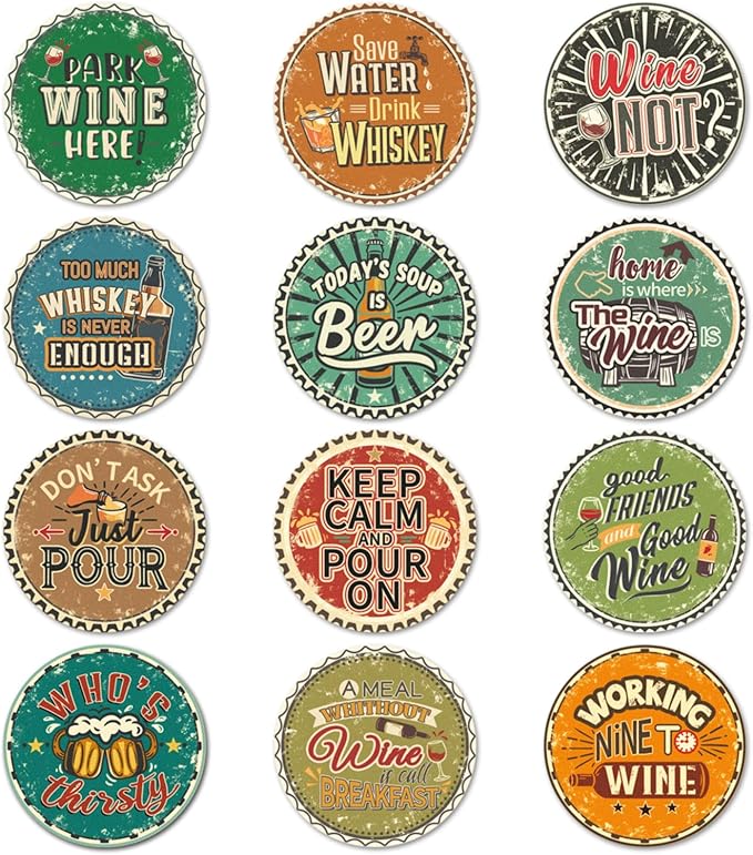 Trillion 12 Pack Felt Cup Coasters for Drink, Absorbent Coasters for Coffee, Wine Pattern Design Drink Coasters, Tri-Coaster-18