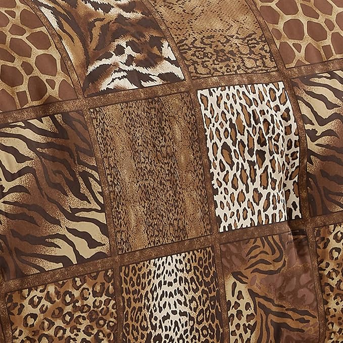 WPM 2 Piece Animal Print Comforter with Pillow Sham, Chocolate Brown Leopard Zebra Giraffe Jungle Forest Theme Design Twin Size Bedding- Safari (Brown, Twin)