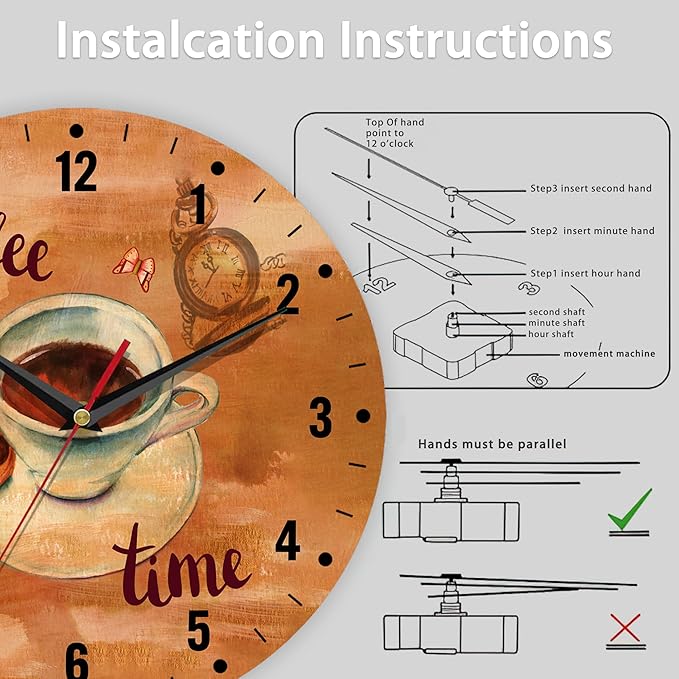 SPUNKER Wall Clock,Vintage Coffee 10 Inch Wall Clock,Butterfly Chocolate Small Battery Operated Wall Clocks Decorative for Kitchen/Living Room/Bedroom/Bathroom/Dining Room