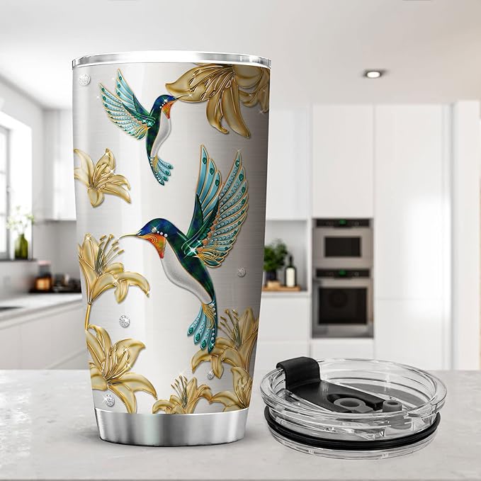 ZOXIX Hummingbird Coffee Tumbler 20oz My Mind Still Talks To You Stainless Steel Coffee Cup Lily Flowers Hummingbirds Bird Lover Gift Insulated Travel Mug In Loving Memory Tumblers