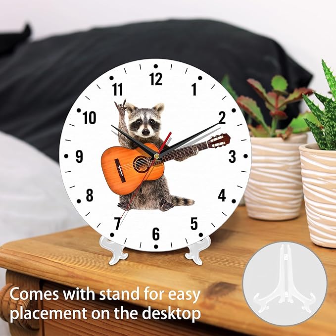 SPUNKER Clock for Bedroom,Funny Raccoon Kitchen Wall Clock,Acoustic Guitar Rock Clocks 10 Inch Silent Non-Ticking Wall Battery Operated for Living Room Bedroom Bathroom Laundry Room Decor