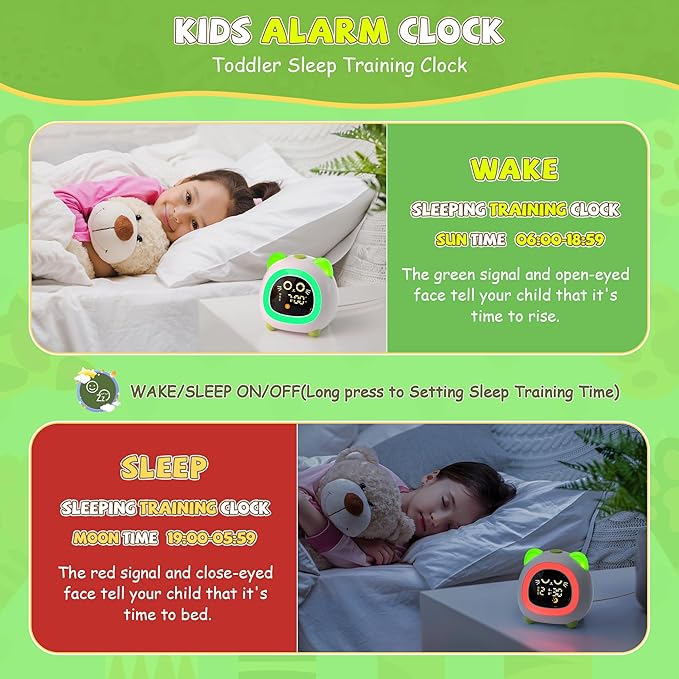 winshine Kids Alarm Clock, OK to Wake Clock with Night Light for Kids, Stay in Bed Clock Sleep Training, Nap Timer Cute Kids Room Decor, Gift Ideas for Kids Toddler Boy Girl (Green)