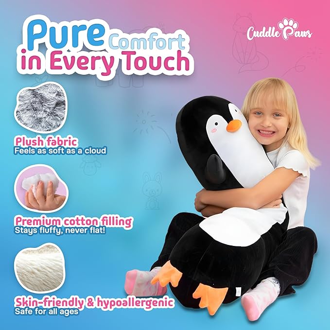 Stuffed Animal Penguin Body Pillow – Soft Plush Toy & Throw Pillow for Kids, Small (23 Inches), for Girls