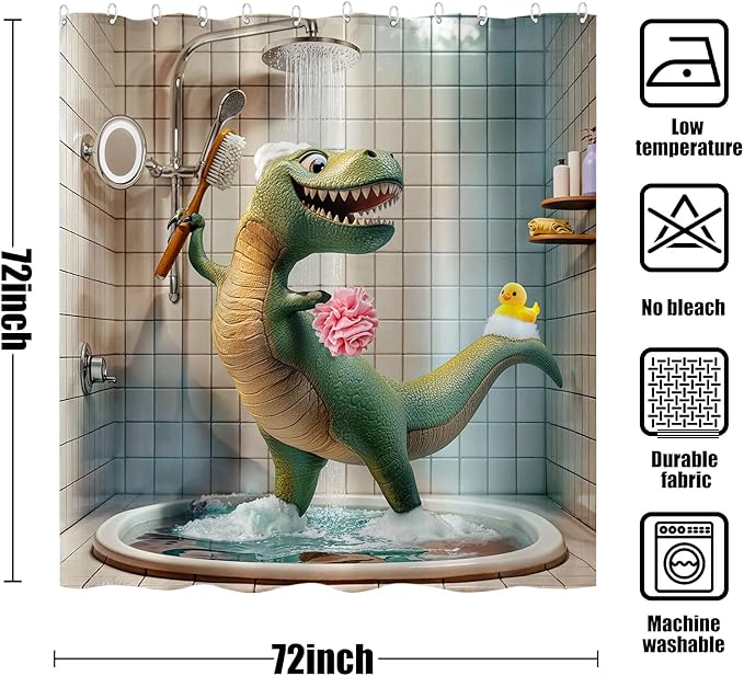 Yeoiat Funny Shower Curtain Dinosaur Shower Curtain Funny Decorative Shower Curtains for Bathroom Cute Shower Curtain Set with 12 Hooks Dinosaur01 72×72 Inches