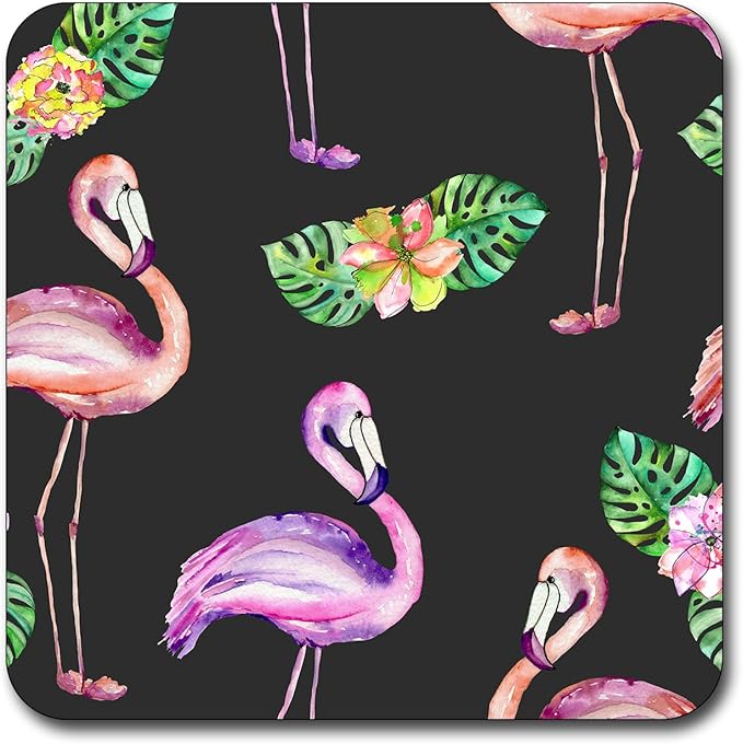 Blush Pink Flamingo Pattern Square Coaster Set - Made of Recycled Rubber - Set of 4 …