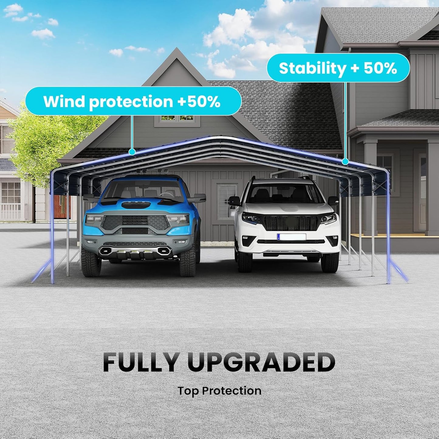 20x20 Carport, Heavy Duty Metal Car Port, All-Weather Protection, Easy Assembly for Cars, Trucks, Boats, Tractors, and Outdoor Storage, Grey
