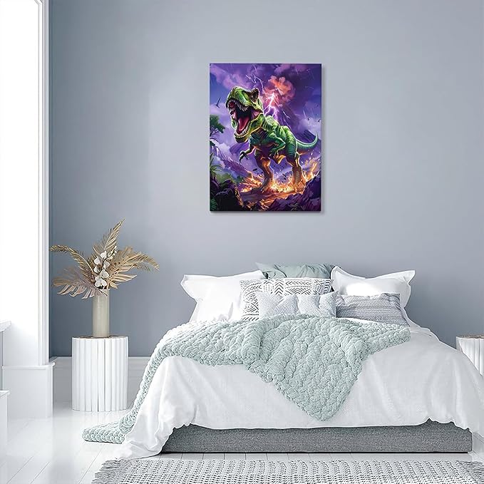 Tourrest Dinosaur Decor Wall Art T-Rex Wall Decor Dinosaur Poster 16"x24" Modern Contemporary Art Print Painting Framed Artwork for Living Room, Bedroom, Bathroom, Office, Kitchen, Dining Room