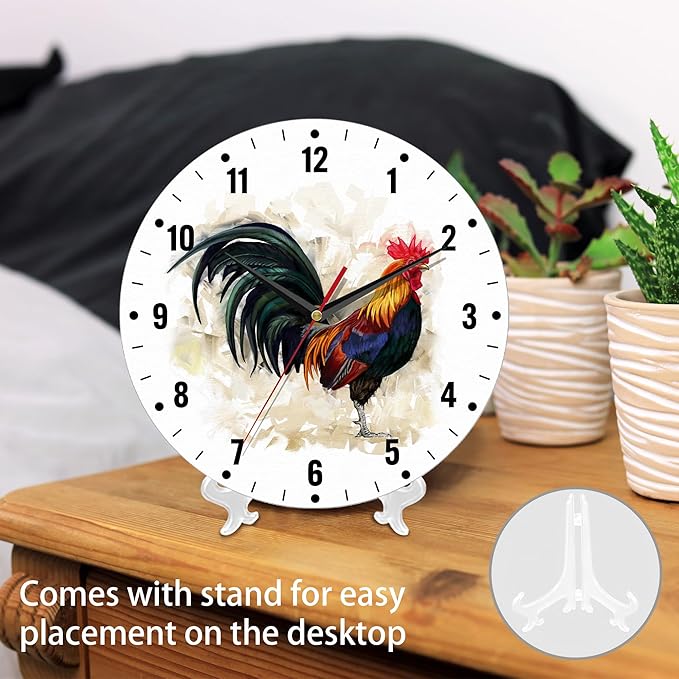 SPUNKER Wall Clock,Rooster Wall Clocks for Living Room Decor,Farm Animal Watercolor Kitchen Clocks Wall Battery Operated - 10 Inch Round Bathroom Wall Clock Silent Non-Ticking